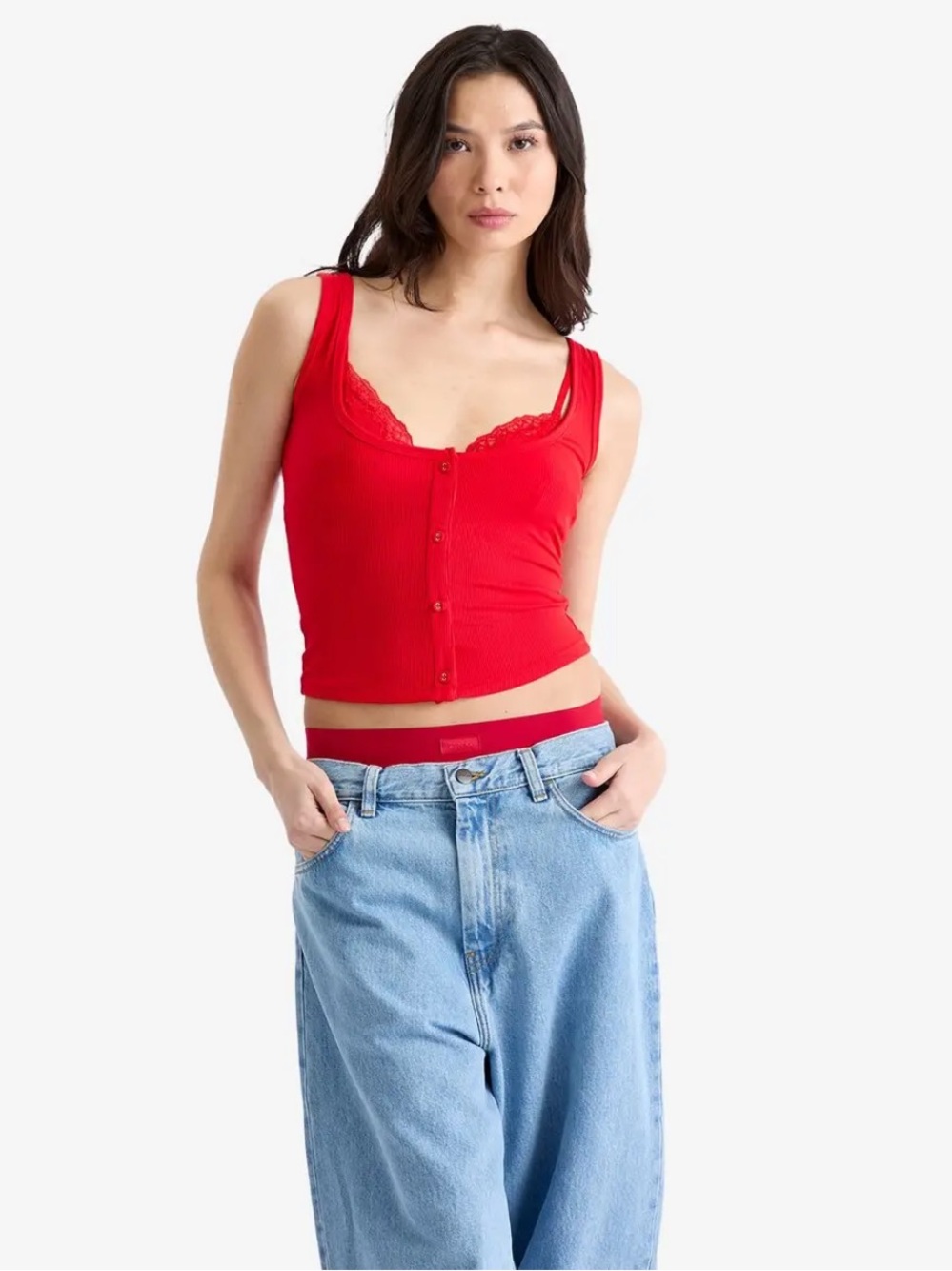 Skims Soft Lounge Lace Tank With Bralette Cherry 2X